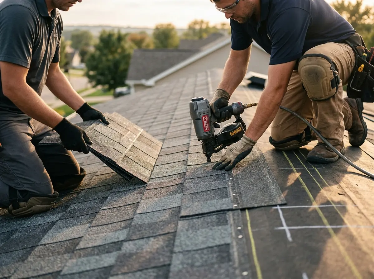 Professional roofer working on a residential roof in Schaghticoke